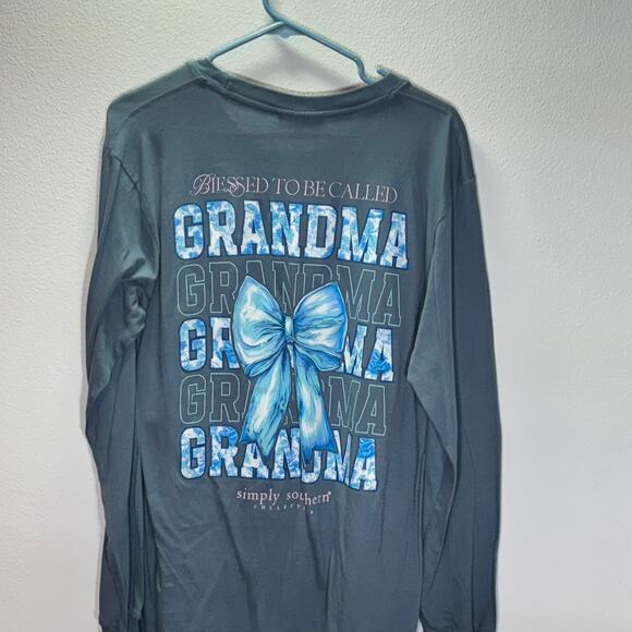 Simply Southern Grandma Long Sleeve Tee Blue Bow Graphic Shirt Women’s M NWT - Picture 2 of 6
